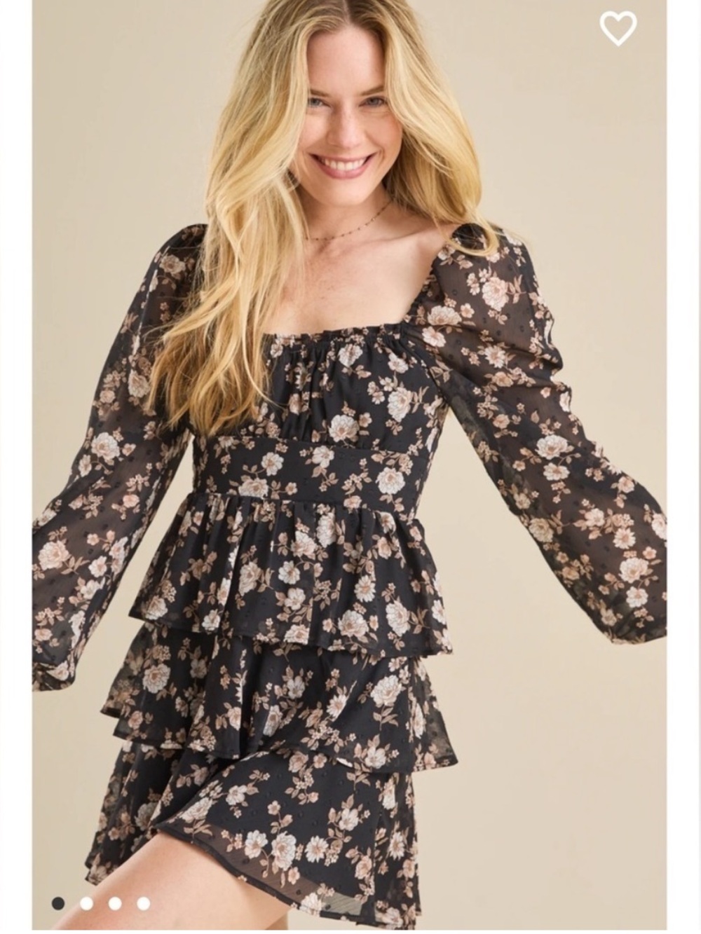 Altar'd State Black Aitana Floral Tiered Mini Dress M